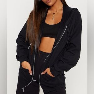 PrettyLittleThing black oversized zip front sweat hoodie size xl